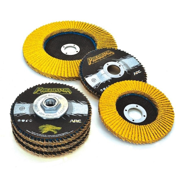 Arc Abrasives PREDATOR - Flap Discs, Type 27, Size=4.5 in x 7/8 in, Grit= 50, RPM= 13,300, 10PK 71-10828FF - main
